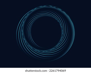 Vector abstract circle frame with wavy rounded lines pattern flowing in blue green colors isolated on black background for concept of music, technology, ai