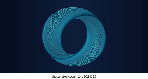 Vector abstract circle frame with wavy rounded lines pattern flowing in blue green colors isolated on black background for concept of music, technology, ai
