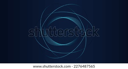 Vector abstract circle frame with wavy rounded lines pattern flowing in blue green colors isolated on black background for concept of music, technology, ai