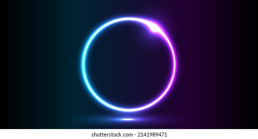 Vector abstract circle neon light line round frame colorful blue purple isolated on black background. Technology modern concept.