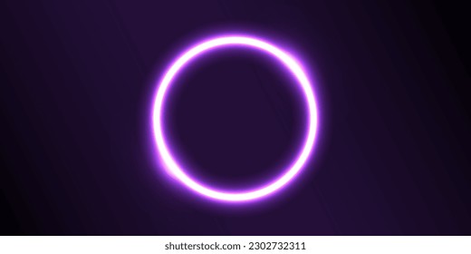  Vector de círculo abstracto de neón línea de luz de marco colorido morado aislado en fondo negro. Concepto tecnológico moderno.