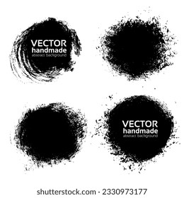 Vector abstract  circle textured handmade black strokes - backgrounds painted by dry brush isolated on a white background