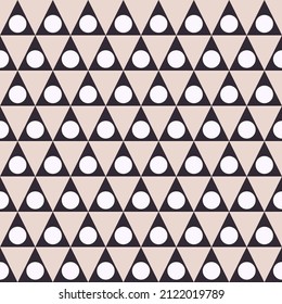 Vector abstract circle in triangle geometric shape seamless pattern on brown cream color background. Use for fabric, textile, interior decoration elements, wrapping.