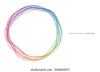 Vector abstract circles lines round frame colorful rainbow isolated on white background with empty space for text.