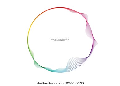 Vector abstract circles lines wavy in round frame colorful rainbow isolated on white background with empty space for text