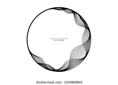 Vector abstract circles lines wavy in round frame black isolated on white background with empty space for text