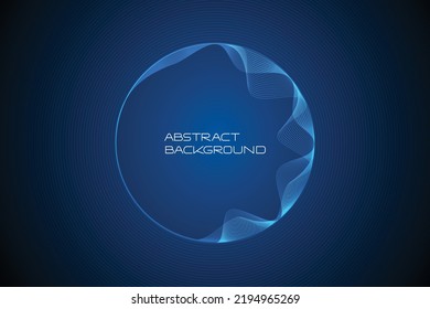 Vector abstract circles lines wavy in round frame in blue background, radial sound curve, Music Equalizer background