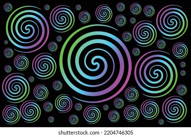 Vector abstract circles lines wavy in round frame colorful rainbow isolated on black background.