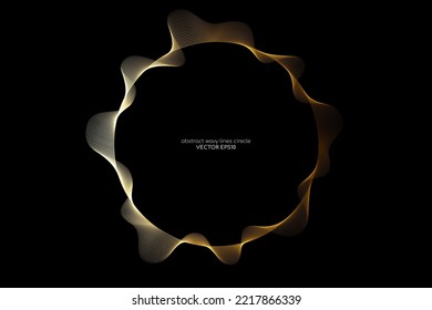 Vector abstract circles lines wavy in round frame gold light isolated on black background with empty space for text in luxury style.