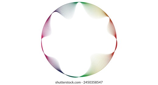 Vector abstracto círculos líneas onduladas en marco redondo colorido arco iris aislado sobre fondo blanco con espacio vacío para texto abstracto