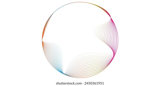Vector círculos abstractos líneas onduladas en marco redondo colorido arco iris aislado sobre fondo blanco con espacio vacío para texto moderno línea círculo 