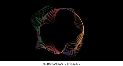 Vector abstract circles lines wavy in round frame colorful spectrum light isolated on black background with empty space for text in concept technology, digital, music, science vector  circle