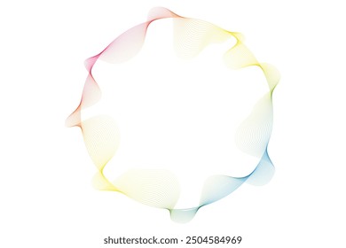 Vector abstract circles lines wavy in round frame colorful rainbow isolated on white background with empty space for text