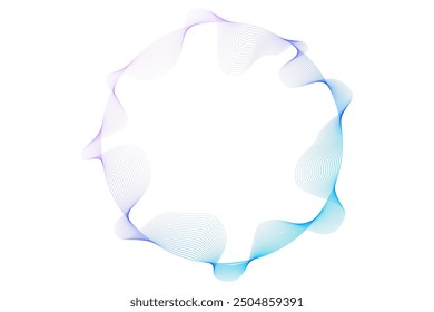 Vector abstract circles lines wavy in round frame colorful blue purple gradient isolated on white background with empty space for text