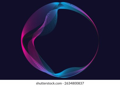 Vector abstract circles lines wavy in round frame colorful spectrum light isolated on black background with empty space for text in concept technology, digital. vector