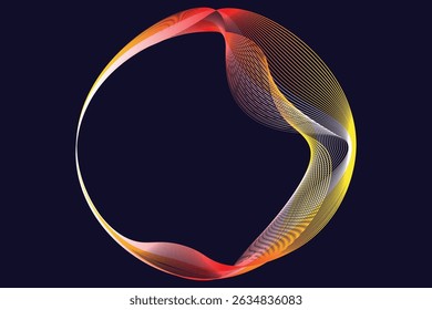 Vector abstract circles lines wavy in round frame colorful spectrum light isolated on black background with empty space for text in concept technology, digital. vectors