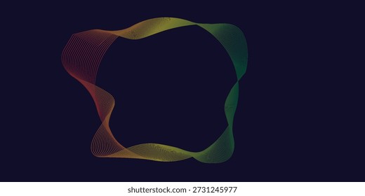 Líneas de círculos abstractos de Vector onduladas en marco redondo espectro de luz colorido aislado sobre fondo negro con espacio vacío para texto en tecnología conceptual, Vectores digitales.

