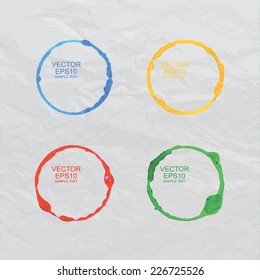 Vector abstract circles watercolor painting set on vintage crumpled paper texture background.