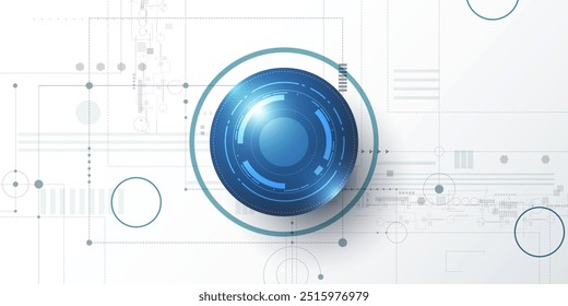 Placa de circuito Abstractas de Vector con globo ocular 3D, ilustración de computadora de alta tecnología, ingeniería, ciencia, tecnología sobre fondo blanco. Tecnología digital de alta tecnología y concepto futurista