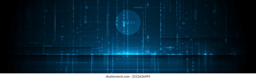 Vector Abstract circuit board design with line, dot on dark blue background, Illustration computer, science, digital network, modern communication technology, big data, connection futuristic concept