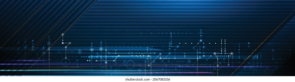 Vektorabstrakte Leiterkarte, Hochtechnologie-Illustration-Computer, Ingenieurwesen, Wissenschaft und Informationstechnologie auf dunkelblauem Hintergrund. High-Tech-Digitaltechnologie und Zukunftskonzept