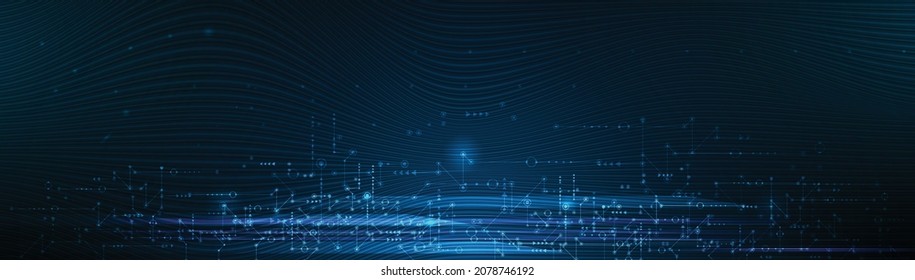 Vector Abstract circuit board, Illustration high tech computer, engineering, science and information technology on dark blue color background. Hi-tech digital technology and futuristic concept