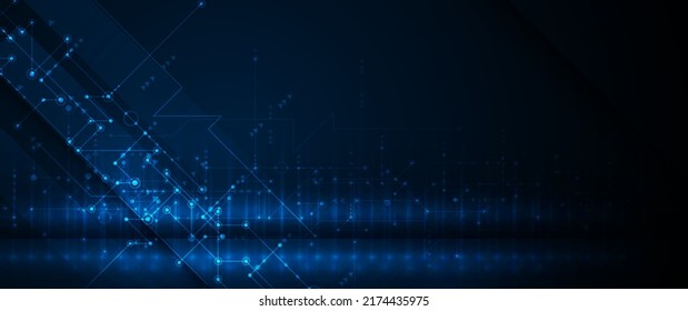 Vector Abstract circuit board, Illustration high tech computer, engineering, science and information technology on dark blue color background. Hi-tech digital technology and futuristic concept