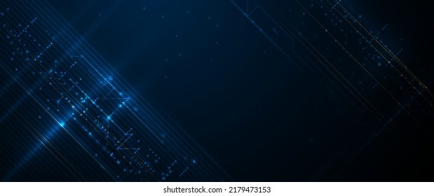 Vector Abstract circuit board, Illustration high tech energy and cyberspace on dark blue color background. Modern digital computer technology, information science, communication and futuristic concept