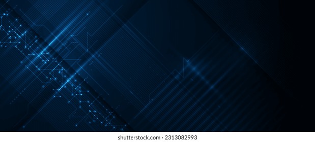 Vector Abstract circuit board, Illustration high tech computer, engineering, science and information technology on dark blue color background. Hi-tech digital technology and futuristic concept