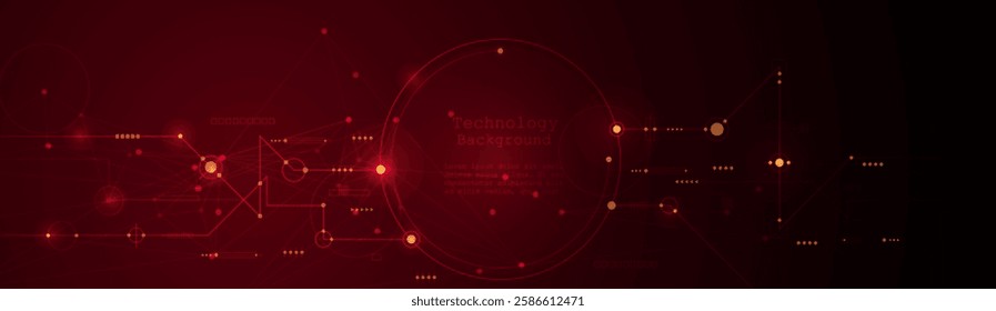 Vector abstract circuit board, Illustration high tech cyberspace, network connection, science and information technology on dark red color background. Hi-tech digital technology, futuristic concept