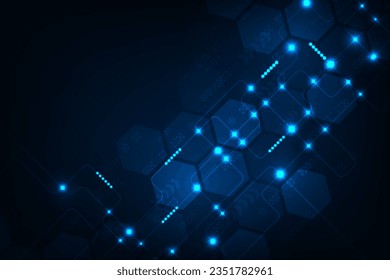 Vector abstract circuit with hexagon cell blue light lasers. Illustration graphics background.