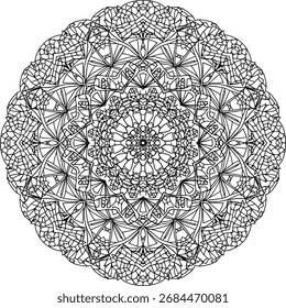 Vector abstract circular mandala ornament inspired by Japanese Aomori cracked stone pattern