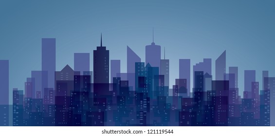 vector abstract city in blue and purple