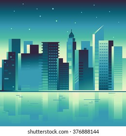 Paisaje abstracto de la ciudad del Vector en colores brillantes del gradiente - edificio e ilustraciones de la arquitectura para las pantallas de bienvenida para los App, Anuncios para los Sitios web, conceptos del negocio
