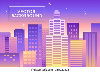 Vector abstract city landscape in bright gradient colors - building and architecture illustrations for splash screens for apps, banners for websites, business concepts