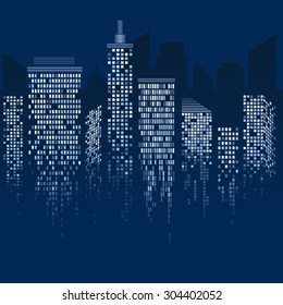 Vector abstract city at night in dark blue tones