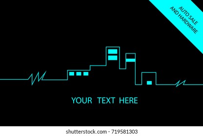 Vector abstract city at night. Neon skyscrapers skyline.
