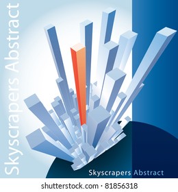 vector abstract city with one red skyscraper