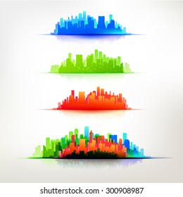 Vector abstract city silhouette colorful set illustration. 