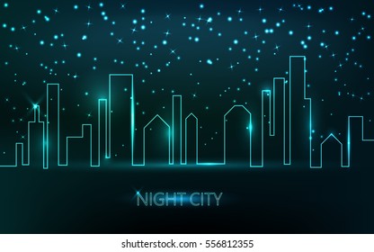 Vista abstracta de la ciudad por la noche. Rascacielos de neón.