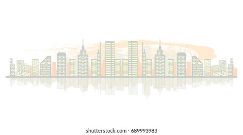 Vector abstract cityscape illustration in light pastel colors
skyline with reflection