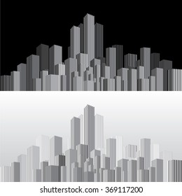 vector abstract cityscape with vertical strips in two variations