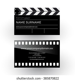 Vector Abstract Clapperboard And Movie Film, Filmmaker Concept. Business Card