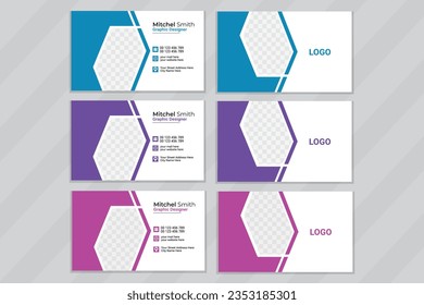 Vector abstract Clean and Minimal Business Card. 3 Color Combinations.Print Template
