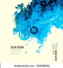 Vector abstract cloud. Blue Ink swirling in water, cloud of ink in water isolated on white. Abstract banner paints. Holi. Liquid cloud. Background for banner, card, poster,  label or web design