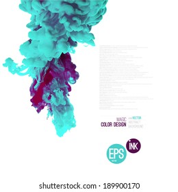 Vector abstract cloud. Ink swirling in water, cloud of ink in water isolated on white. Abstract banner paints. Holi. Mint.