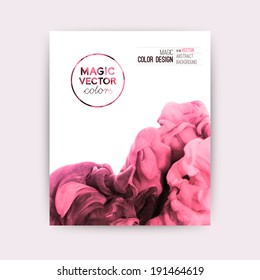 Vector abstract cloud. Ink swirling in water, cloud of ink in water isolated on white. Abstract banner paints. Holi. Pink cloud. Ice cream, vine, painting layout.