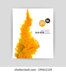 Vector abstract cloud. Ink swirling, cloud of ink isolated on white. Abstract banner paints. Holi. Orange juice. Holi. Juicy orange splash on white background.