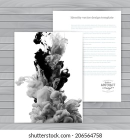 Vector abstract cloud. Ink swirling in water, cloud of ink in water isolated on white. Abstract banner paints. Holi. Black  and white. Wood