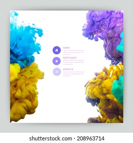 Vector abstract cloud. Ink swirling in water, cloud of ink in water isolated on white. Abstract banner paints. Holi. Liquid ink. Background for banner, card, poster, poster, identity,web design.Juice